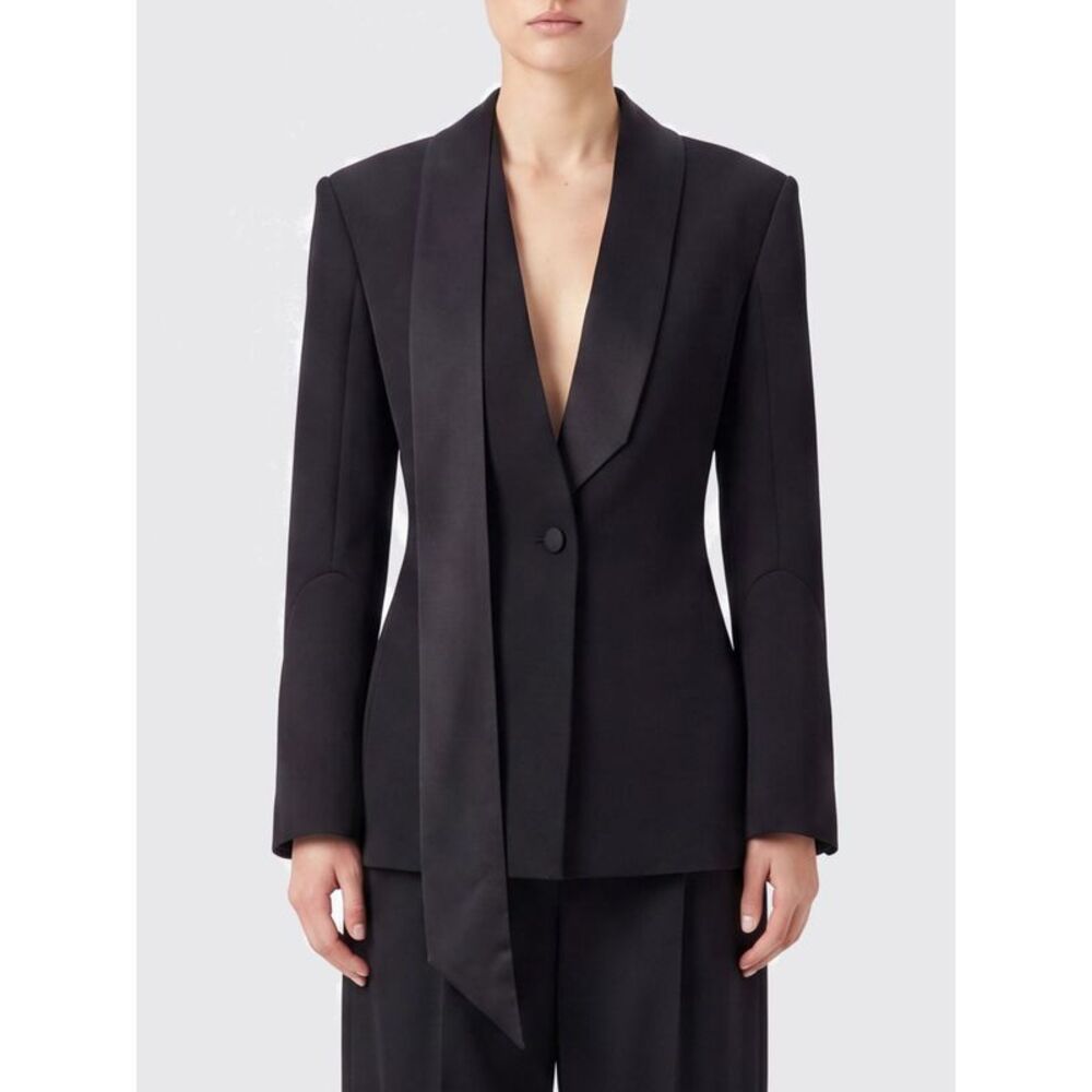 The Attico Women The Attico Slim Fit Virgin Wool Blazer With Satin Shawl Collar